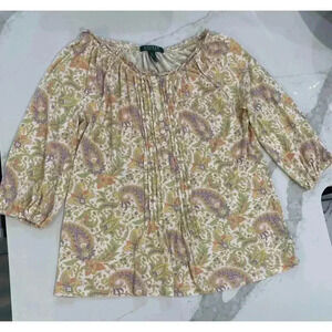 Lauren Ralph Lauren 3/4 Sleeve Paisley Print Bohemian Top Women’s Medium Hippie